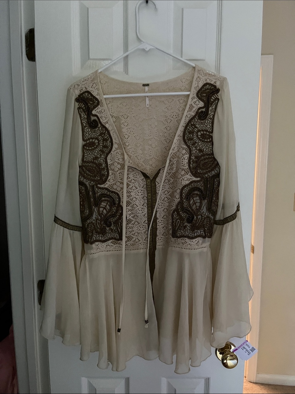 Free People Lace Sequin Trim Bell Sleeve Dress